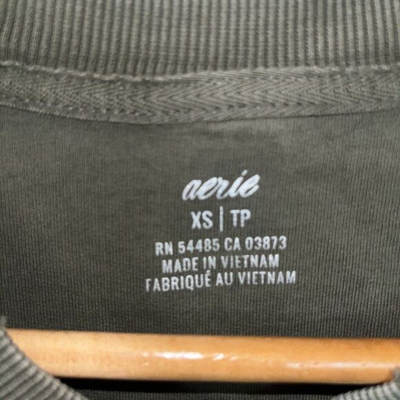 Aerie Olive Green Crew Neck Raw Edge Sweatshirt, Drop‎ Sleeve, Relaxed Fit XS - Picture 7 of 12